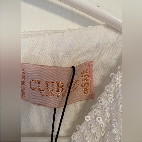 Club L London White Sequin Long Sleeve Mini Dress Size 8 - Picture 9 of 16